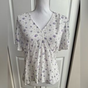 Ann Taylor - Floral V-Neck Short Sleeve Top (8)